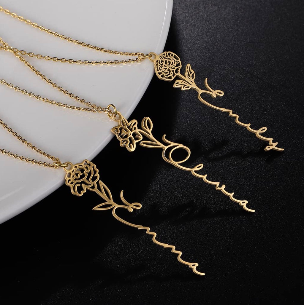 Birth Month Flower Name Necklace