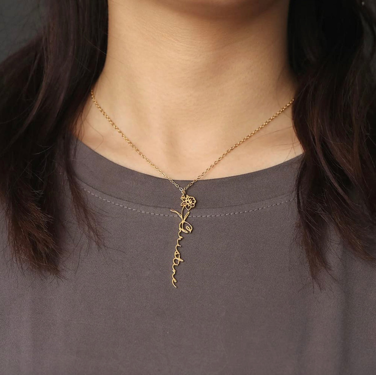 Birth Month Flower Name Necklace